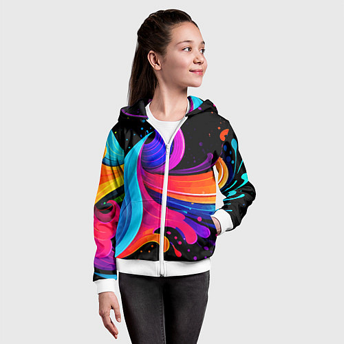 Детская толстовка на молнии Неоновая красочная абстракция - нейросеть / 3D-Белый – фото 4