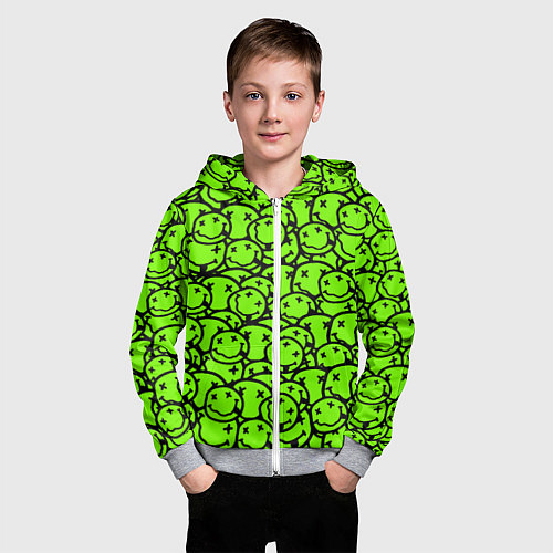 Детская толстовка на молнии Nirvana green logo smile / 3D-Меланж – фото 3