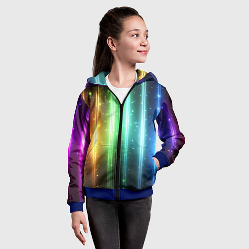 Детская толстовка на молнии Светящиеся яркие неоновые полосы в космосе / 3D-Синий – фото 4