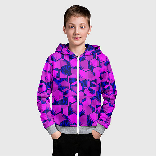 Детская толстовка на молнии Абстракция темно фиолетовый геометрический фон / 3D-Меланж – фото 3