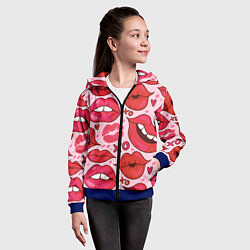Толстовка на молнии детская Губы ХО паттерн, цвет: 3D-синий — фото 2