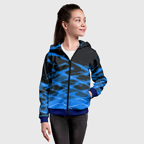 Детская толстовка на молнии Синие абстрактные полосы на чёрном фоне / 3D-Синий – фото 4