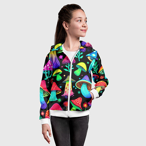 Детская толстовка на молнии Биолюминесцентные кислотные грибы / 3D-Белый – фото 4