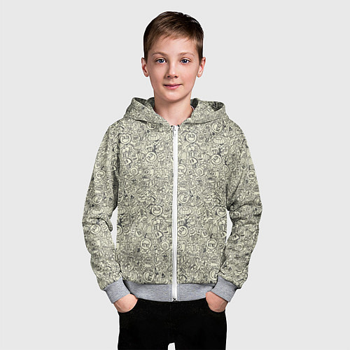 Детская толстовка на молнии Смайл и человечки / 3D-Меланж – фото 3