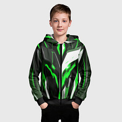 Толстовка на молнии детская Зелёно-белая абстракция и чёрный фон, цвет: 3D-черный — фото 2