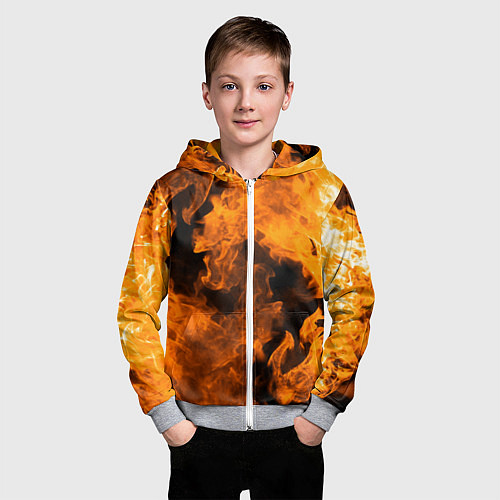 Детская толстовка на молнии Оранжевый огонь / 3D-Меланж – фото 3