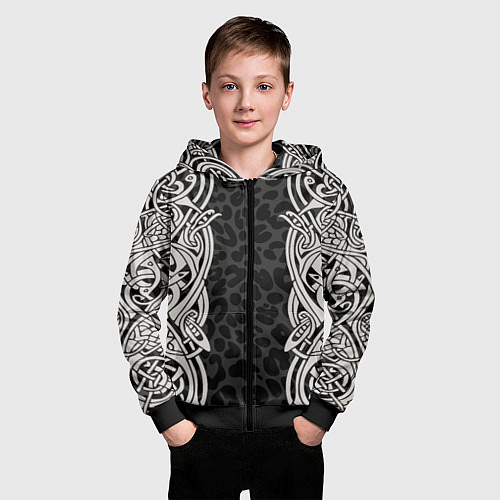 Детская толстовка на молнии Скандинавский кельтский узор / 3D-Черный – фото 3