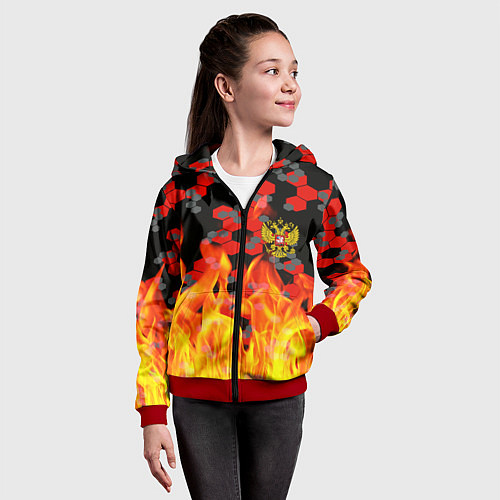 Детская толстовка на молнии Герб РФ броня в огне / 3D-Красный – фото 4