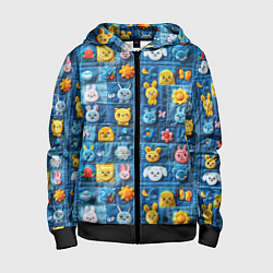 Толстовка на молнии детская Пэчворк с зайчиками, цвет: 3D-черный