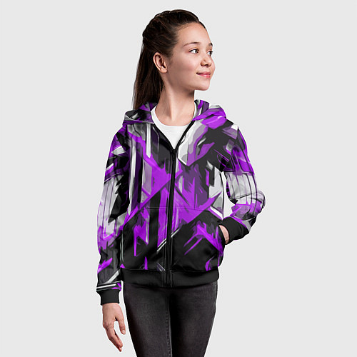 Детская толстовка на молнии White and purple abstraction on a black background / 3D-Черный – фото 4