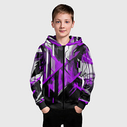 Толстовка на молнии детская White and purple abstraction on a black background, цвет: 3D-черный — фото 2