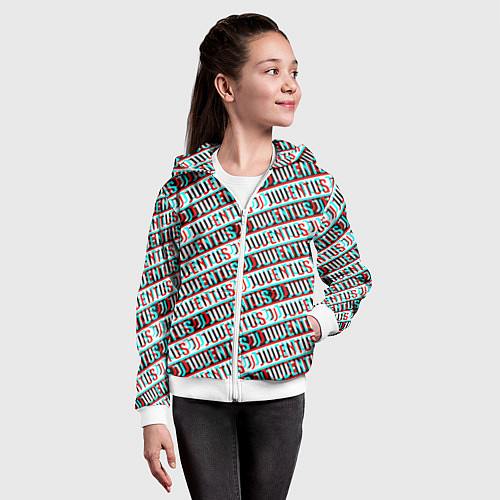 Детская толстовка на молнии Ювентус глитч паттерн / 3D-Белый – фото 4