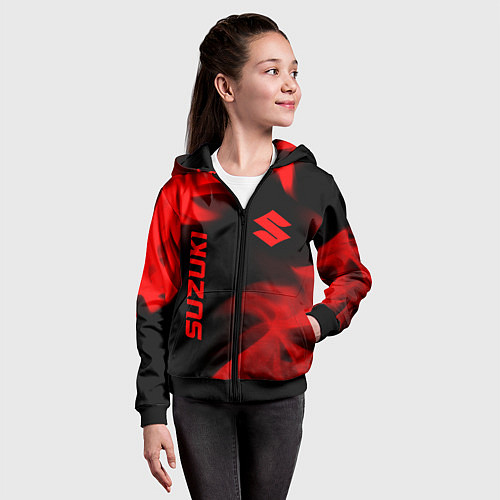 Детская толстовка на молнии Suzuki - red gradient вертикально / 3D-Черный – фото 4