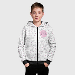 Толстовка на молнии детская Знак принцессы на фоне корон и сердец, цвет: 3D-черный — фото 2
