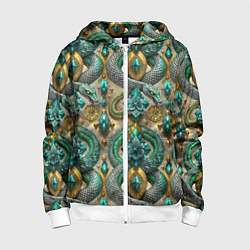 Детская толстовка на молнии Паттерн зеленые темные змеи