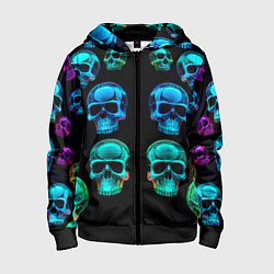 Детская толстовка на молнии Neon skulls - ai art pattern