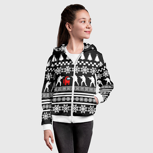 Детская толстовка на молнии Among us x cs go / 3D-Белый – фото 4