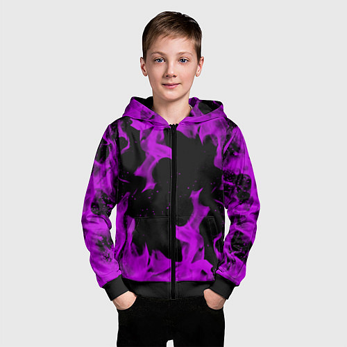 Детская толстовка на молнии Неоновый огонь текстура / 3D-Черный – фото 3