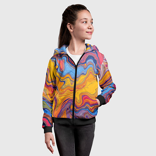 Детская толстовка на молнии Поток разноцветной краски / 3D-Черный – фото 4