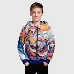 Толстовка на молнии детская Жидкие разноцветные краски, цвет: 3D-синий — фото 2