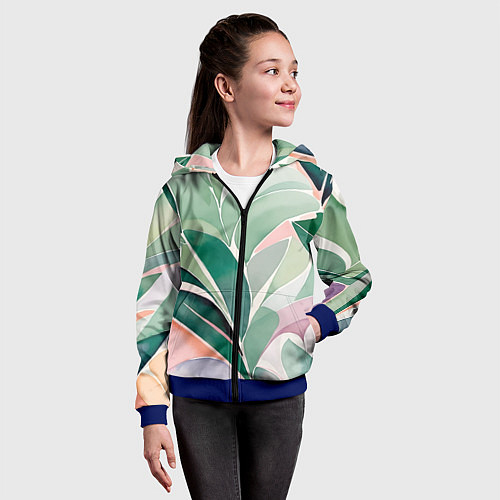 Детская толстовка на молнии Листья акварель / 3D-Синий – фото 4