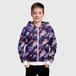 Толстовка на молнии детская Цветные медузы паттерн, цвет: 3D-белый — фото 2