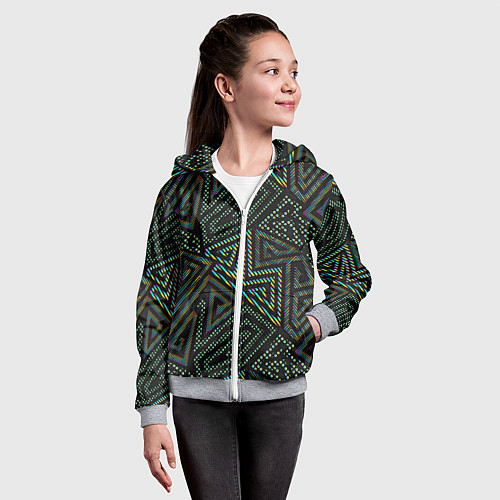 Детская толстовка на молнии Геометрический неоновый лабиринт / 3D-Меланж – фото 4