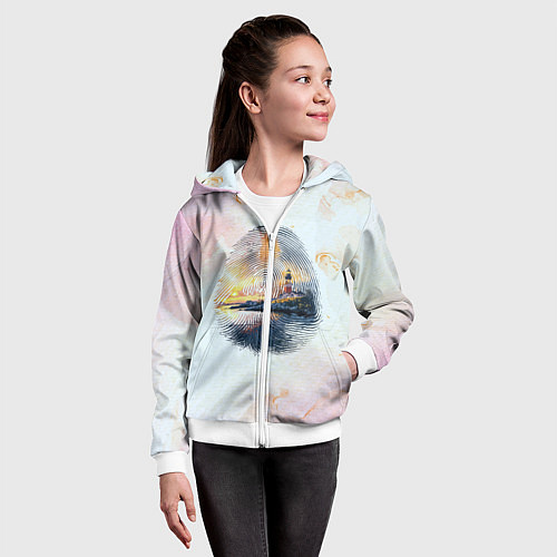 Детская толстовка на молнии Маяк у моря на закате в отпечатке пальца / 3D-Белый – фото 4
