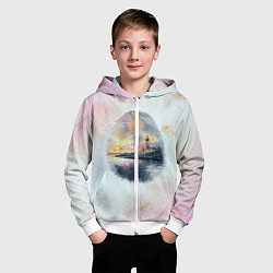 Толстовка на молнии детская Маяк у моря на закате в отпечатке пальца, цвет: 3D-белый — фото 2