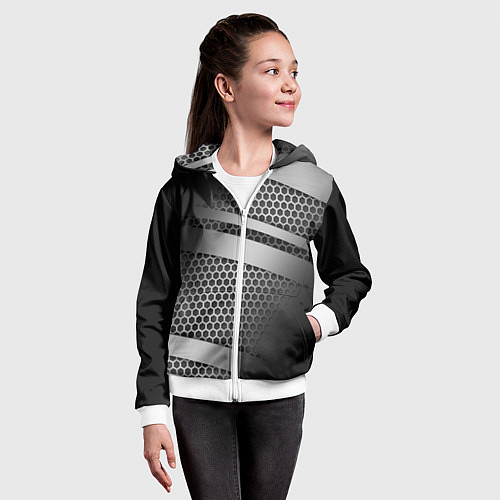 Детская толстовка на молнии Карбоновая текстура хром / 3D-Белый – фото 4