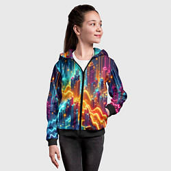 Толстовка на молнии детская Neon metropolis - vaporwave, цвет: 3D-черный — фото 2
