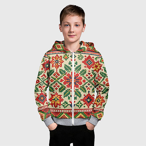 Детская толстовка на молнии Славянский узор и орнамент / 3D-Меланж – фото 3