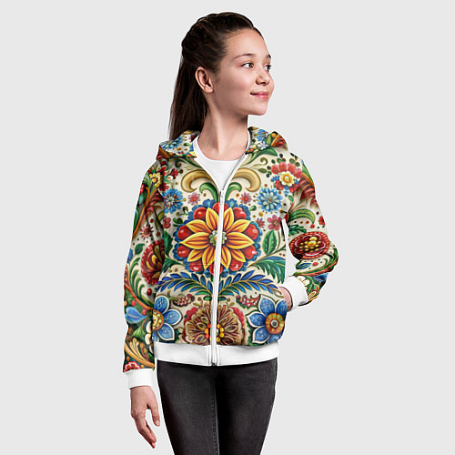 Детская толстовка на молнии Русские классические узоры и орнамент / 3D-Белый – фото 4