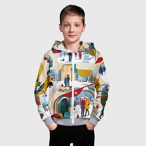 Детская толстовка на молнии Русская зима зарисовки / 3D-Меланж – фото 3