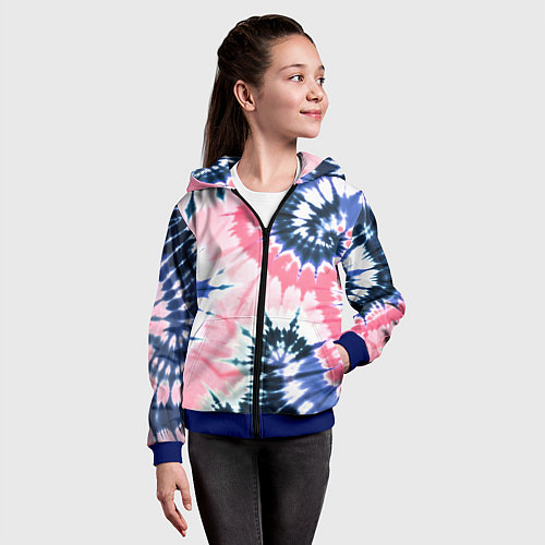 Детская толстовка на молнии Розово синий тай дай - разводы краски на белом фон / 3D-Синий – фото 4