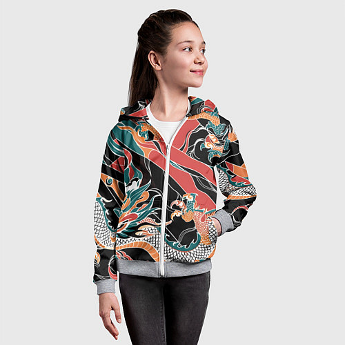 Детская толстовка на молнии Дракон контрасты / 3D-Меланж – фото 4