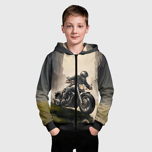 Детская толстовка на молнии Скетч байкер / 3D-Черный – фото 3