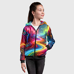 Толстовка на молнии детская Неоновый город - нейроарт, цвет: 3D-черный — фото 2
