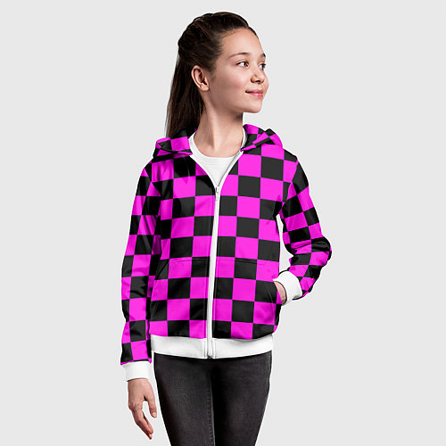 Детская толстовка на молнии Эмо шахматная клетка - неформальная мода / 3D-Белый – фото 4