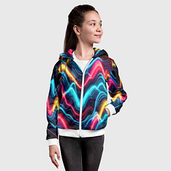 Толстовка на молнии детская Хаотичные неоновые полосы - абстракция, цвет: 3D-белый — фото 2
