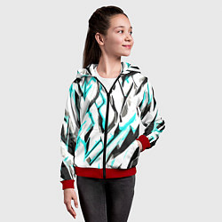 Толстовка на молнии детская Чёрно-голубые агрессивные полосы на белом фоне, цвет: 3D-красный — фото 2