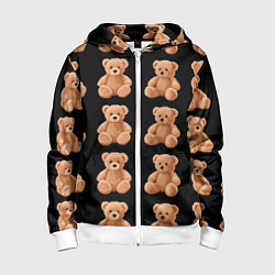 Толстовка на молнии детская Плюшевые мишки паттерн, цвет: 3D-белый