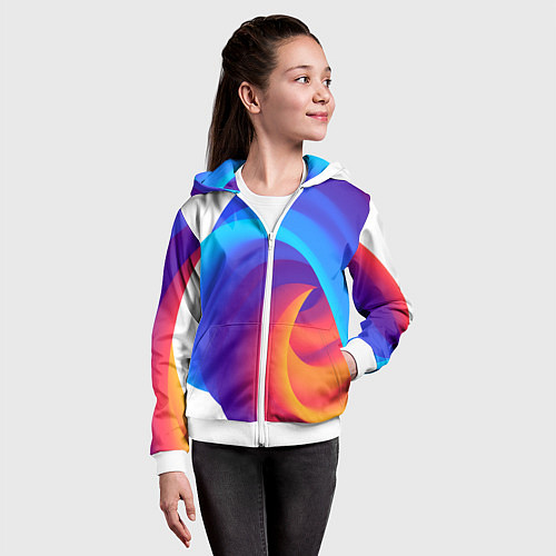 Детская толстовка на молнии Неоновые волны абстракция / 3D-Белый – фото 4