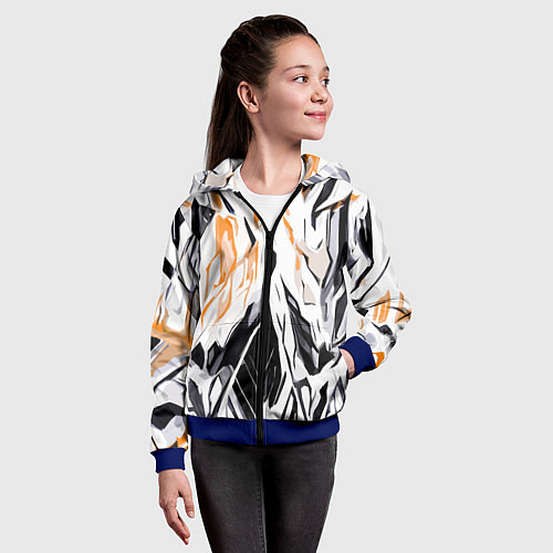 Детская толстовка на молнии Чёрно-жёлтая абстракция на белом фоне / 3D-Синий – фото 4
