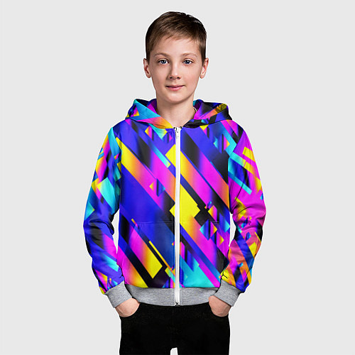Детская толстовка на молнии Неоновая геометрия плитка / 3D-Меланж – фото 3