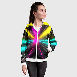 Толстовка на молнии детская Неоновые лучи текстура, цвет: 3D-белый — фото 2