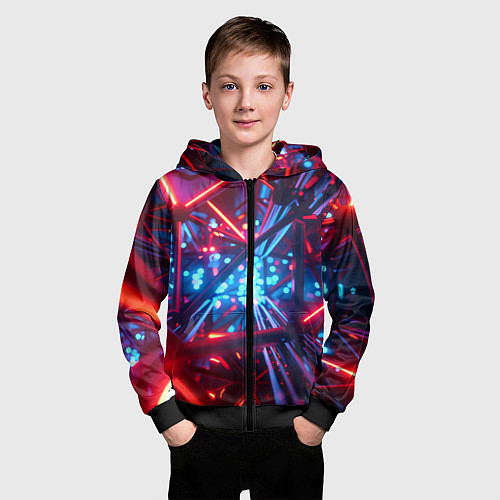 Детская толстовка на молнии Неоновые трубки / 3D-Черный – фото 3