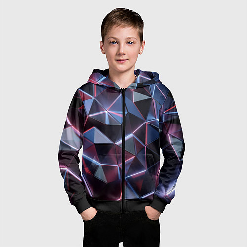 Детская толстовка на молнии Неоновые геометрические плиты / 3D-Черный – фото 3
