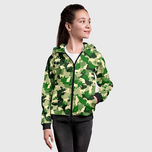 Детская толстовка на молнии Коты на цветном камуфляже / 3D-Черный – фото 4