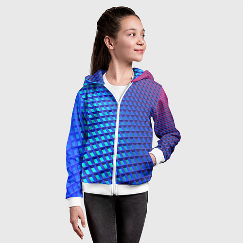 Детская толстовка на молнии Неоновая клетка текстура / 3D-Белый – фото 4